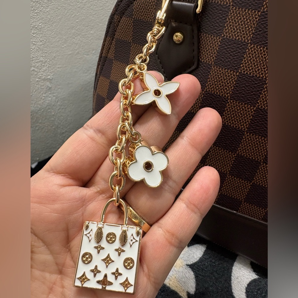 Gold and White Charm Keychain